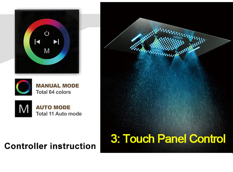 Large Bluetooth Music Rainfall & Mist Showerhead with LED Lights & Built-In Speakers Large Bluetooth Music Rainfall & Mist Showerhead with LED Lights & Built-In Speakers