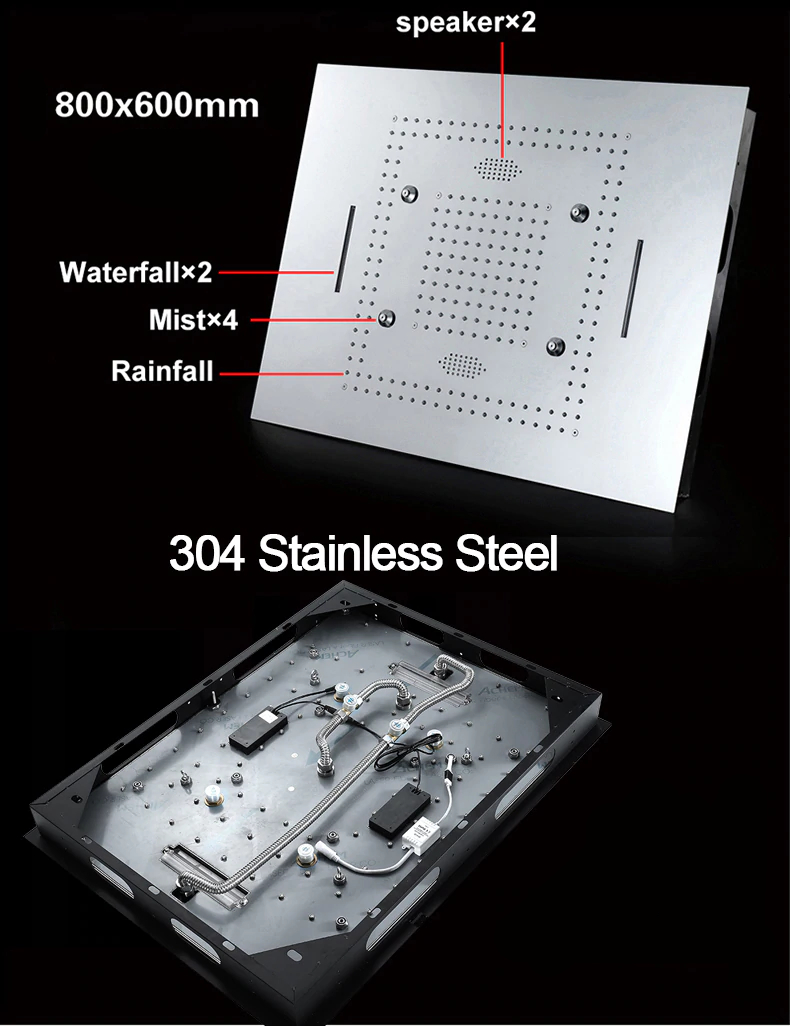 Large Bluetooth Music Rainfall & Mist Showerhead with LED Lights & Built-In Speakers Large Bluetooth Music Rainfall & Mist Showerhead with LED Lights & Built-In Speakers