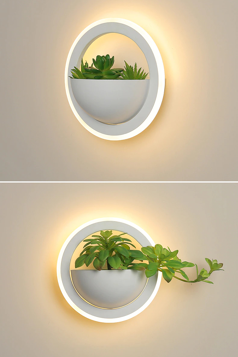 White Nordic Style LED Wall Lamps with Artificial Plants White Nordic Style LED Wall Lamps with Artificial Plants
