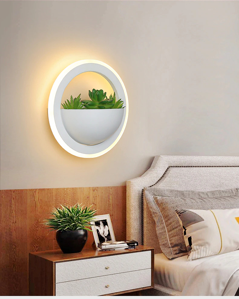 White Nordic Style LED Wall Lamps with Artificial Plants White Nordic Style LED Wall Lamps with Artificial Plants