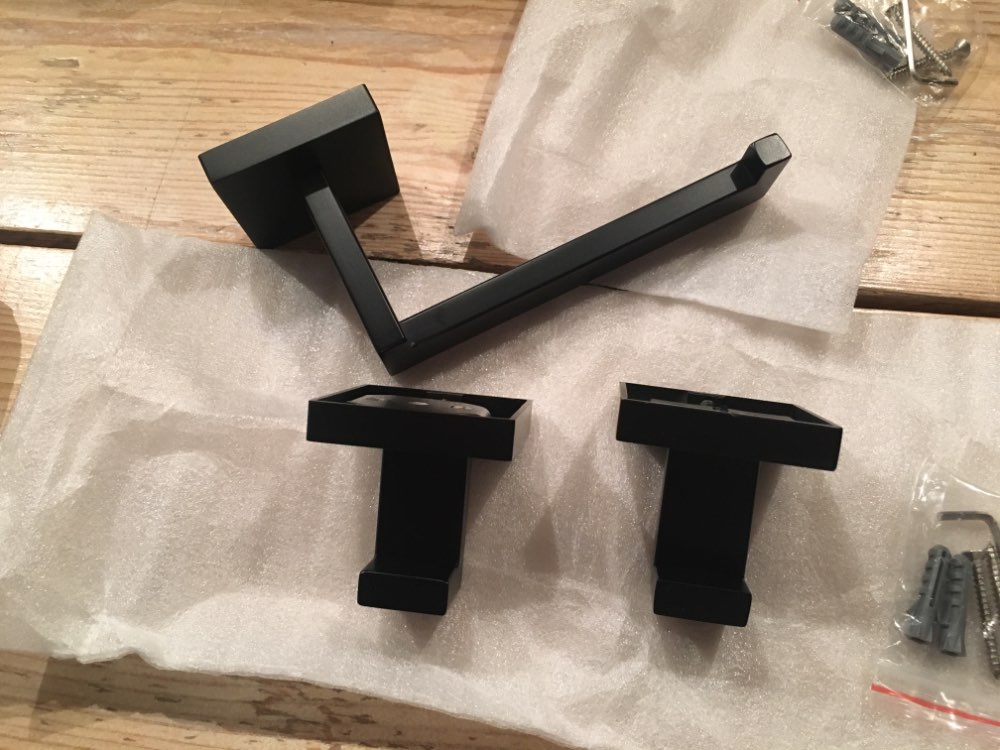 Black Bathroom Towel Rail Set and Toilet Paper Roll Holder - Decoratormall