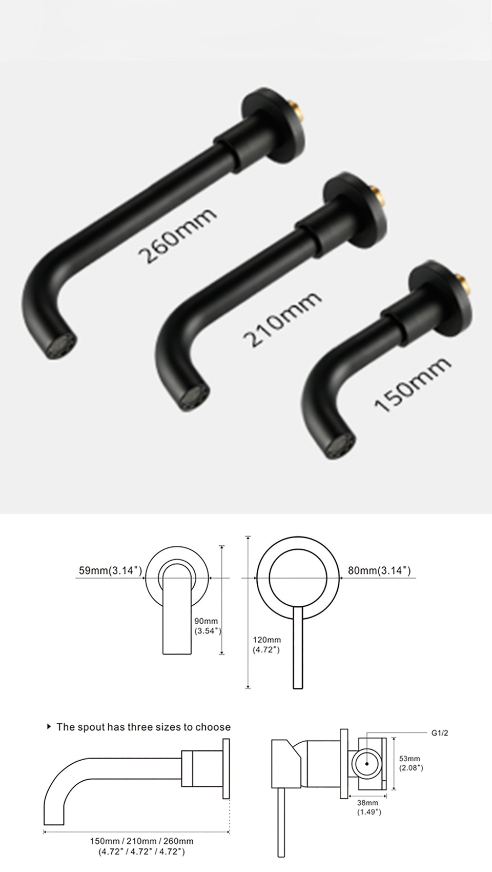 Modern Black Wall-Mounted Single Lever Basin Faucet Modern Black Wall-Mounted Single Lever Basin Faucet