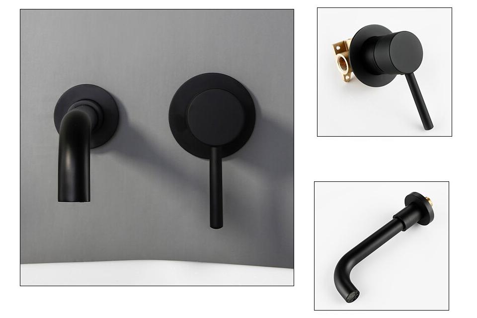 Modern Black Wall-Mounted Single Lever Basin Faucet Modern Black Wall-Mounted Single Lever Basin Faucet