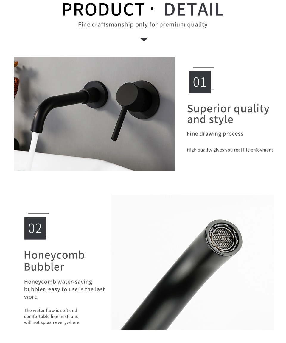 Modern Black Wall-Mounted Single Lever Basin Faucet Modern Black Wall-Mounted Single Lever Basin Faucet