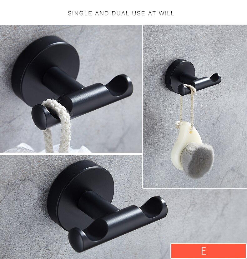 Black Stainless Steel Robe Hooks - Decoratormall