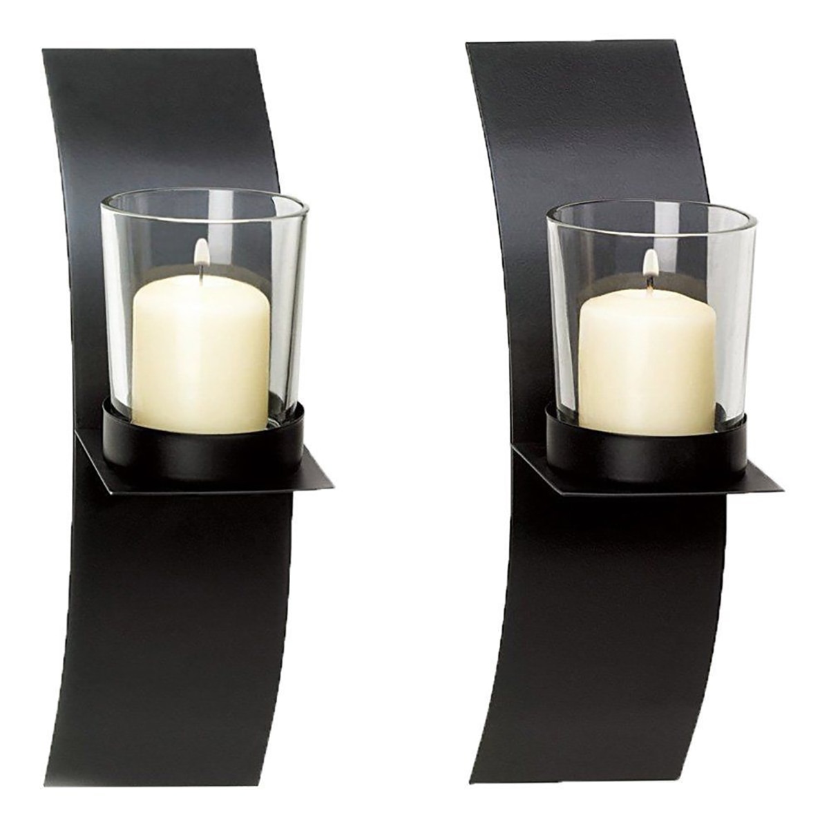 Black Modern Wall Hanging Candle Holder with Clear Glass Decoratormall