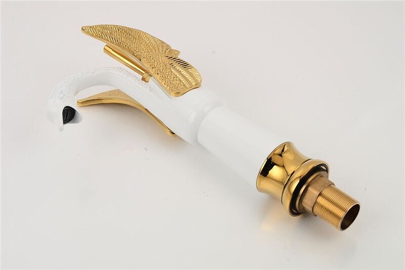 Luxury White Swan Faucet with Golden Wings Bathroom Tap Luxury White Swan Faucet with Golden Wings Bathroom Tap