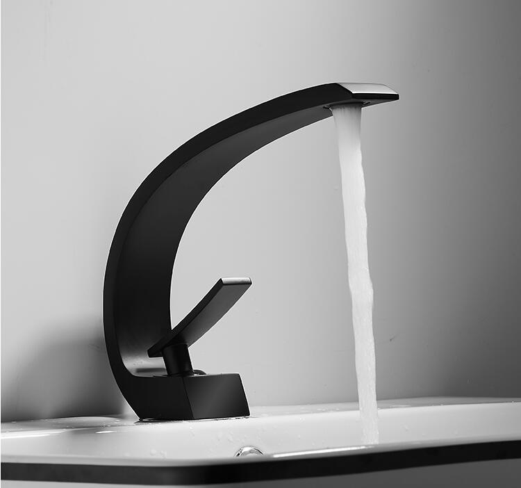 Arc Shaped Black/Gold Single Handle Bathroom Faucet Arc Shaped Black/Gold Single Handle Bathroom Faucet