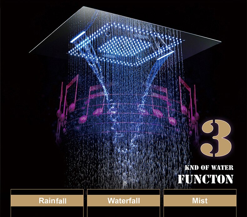 Large Bluetooth Music Rainfall & Mist Showerhead with LED Lights & Built-In Speakers Large Bluetooth Music Rainfall & Mist Showerhead with LED Lights & Built-In Speakers