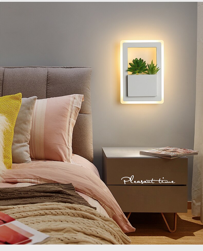White Nordic Style LED Wall Lamps with Artificial Plants White Nordic Style LED Wall Lamps with Artificial Plants
