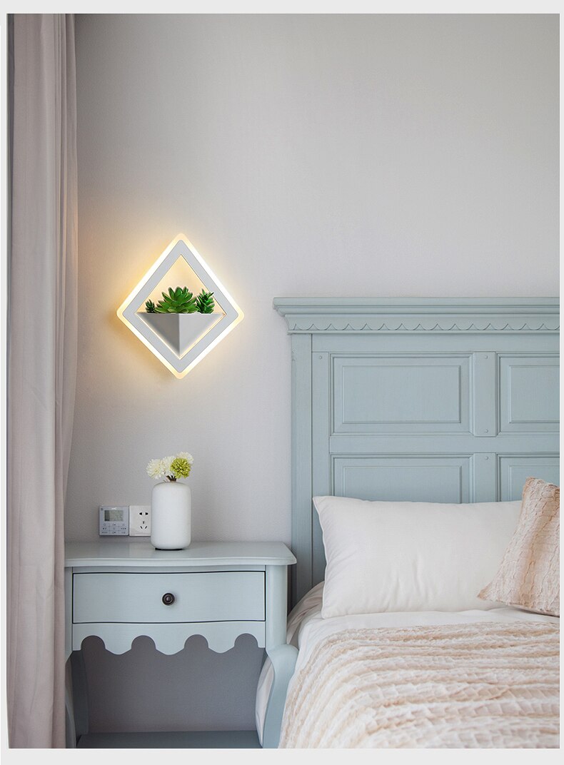 White Nordic Style LED Wall Lamps with Artificial Plants White Nordic Style LED Wall Lamps with Artificial Plants