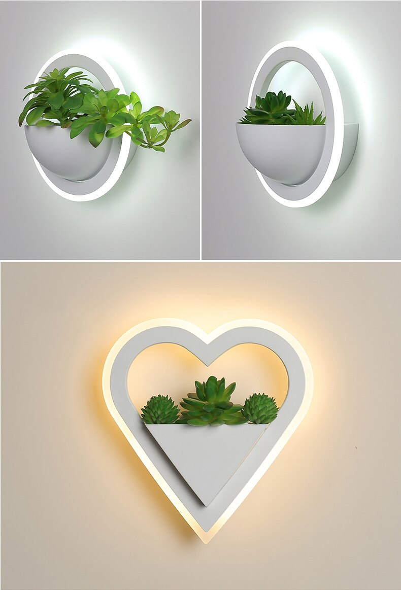 White Nordic Style LED Wall Lamps with Artificial Plants White Nordic Style LED Wall Lamps with Artificial Plants